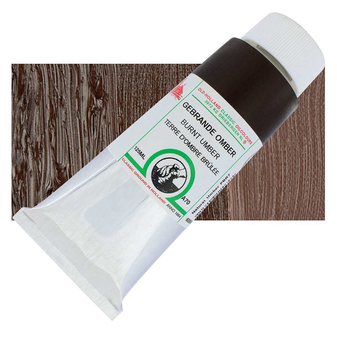 Open in modal - Old Holland Classic Oil Color - Burnt Umber, 125 ml tube and swatch