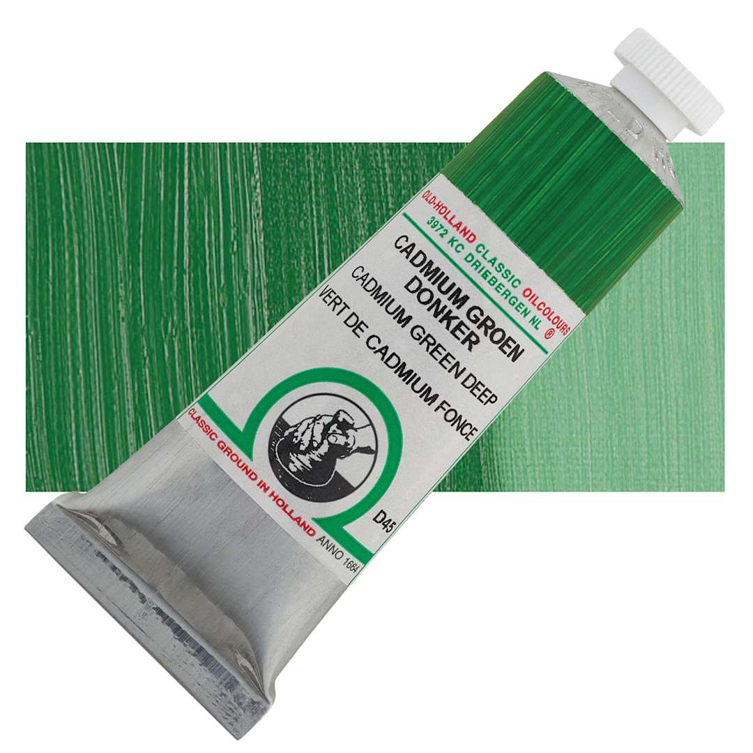 Open in modal - Old Holland Classic Oil Color - Cadmium Green Deep, 40 ml tube and swatch
