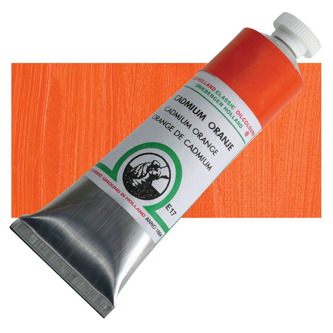 Open in modal - Old Holland Classic Oil Color - Cadmium Orange, 40 ml tube and swatch