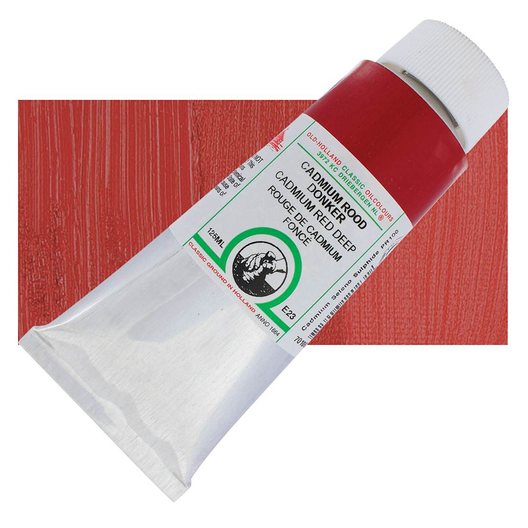Open in modal - Old Holland Classic Oil Color - Cadmium Red Deep, 125ml tube and swatch