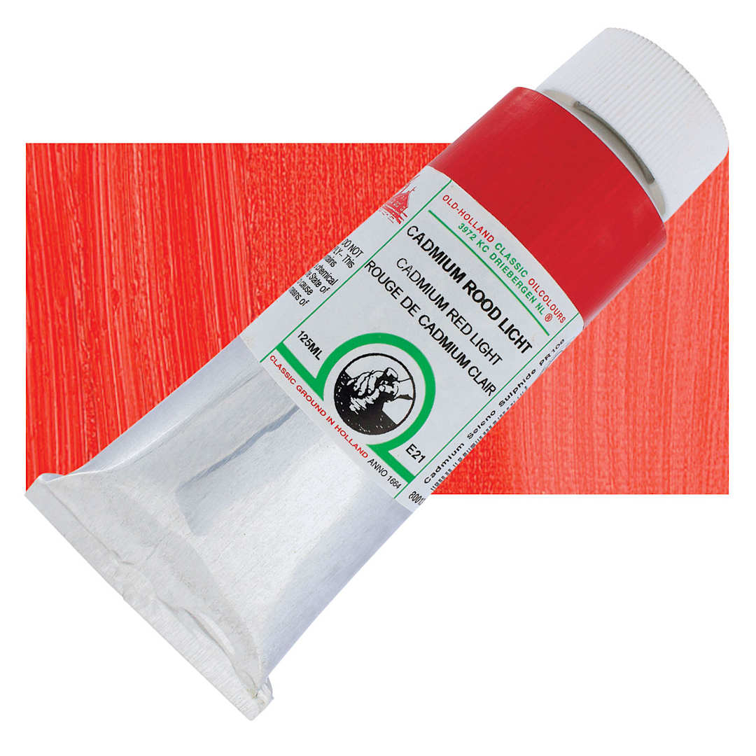 Open in modal - Old Holland Classic Oil Color - Cadmium Red Light, 125 ml tube and swatch