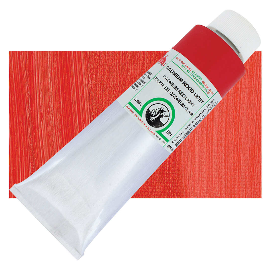 Open in modal - Old Holland Classic Oil Color - Cadmium Red Light, 225 ml tube and swatch