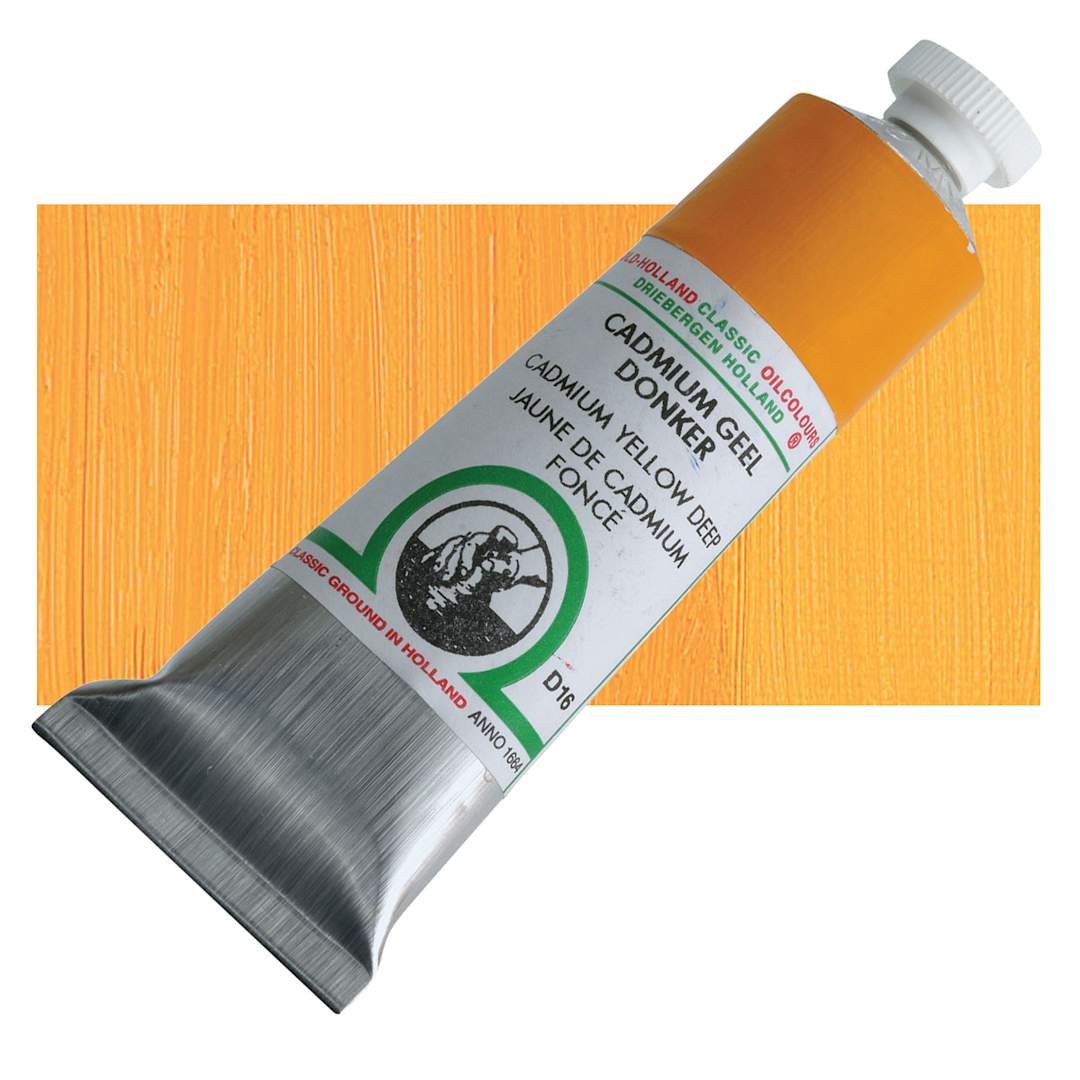 Open in modal - Old Holland Classic Oil Color - Cadmium Yellow Deep, 40 ml tube and swatch