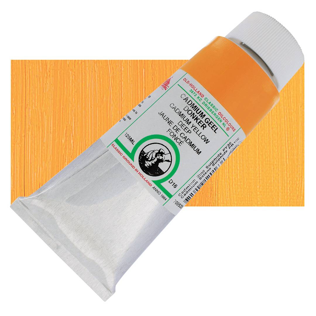Open in modal - Old Holland Classic Oil Color - Cadmium Yellow Deep, 125 ml tube and swatch