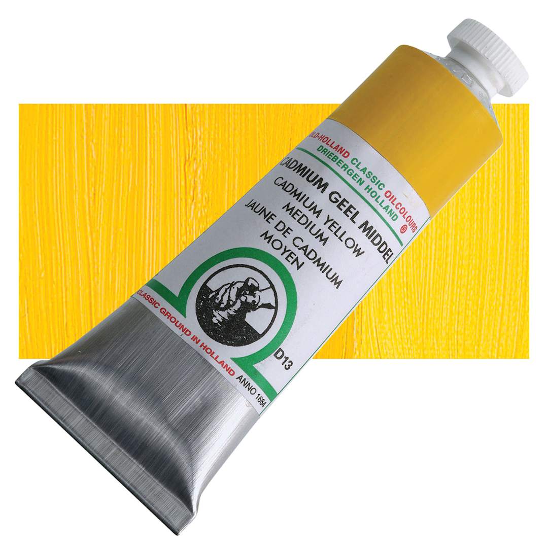 Open in modal - Old Holland Classic Oil Color - Cadmium Yellow Medium, 40 ml tube and swatch