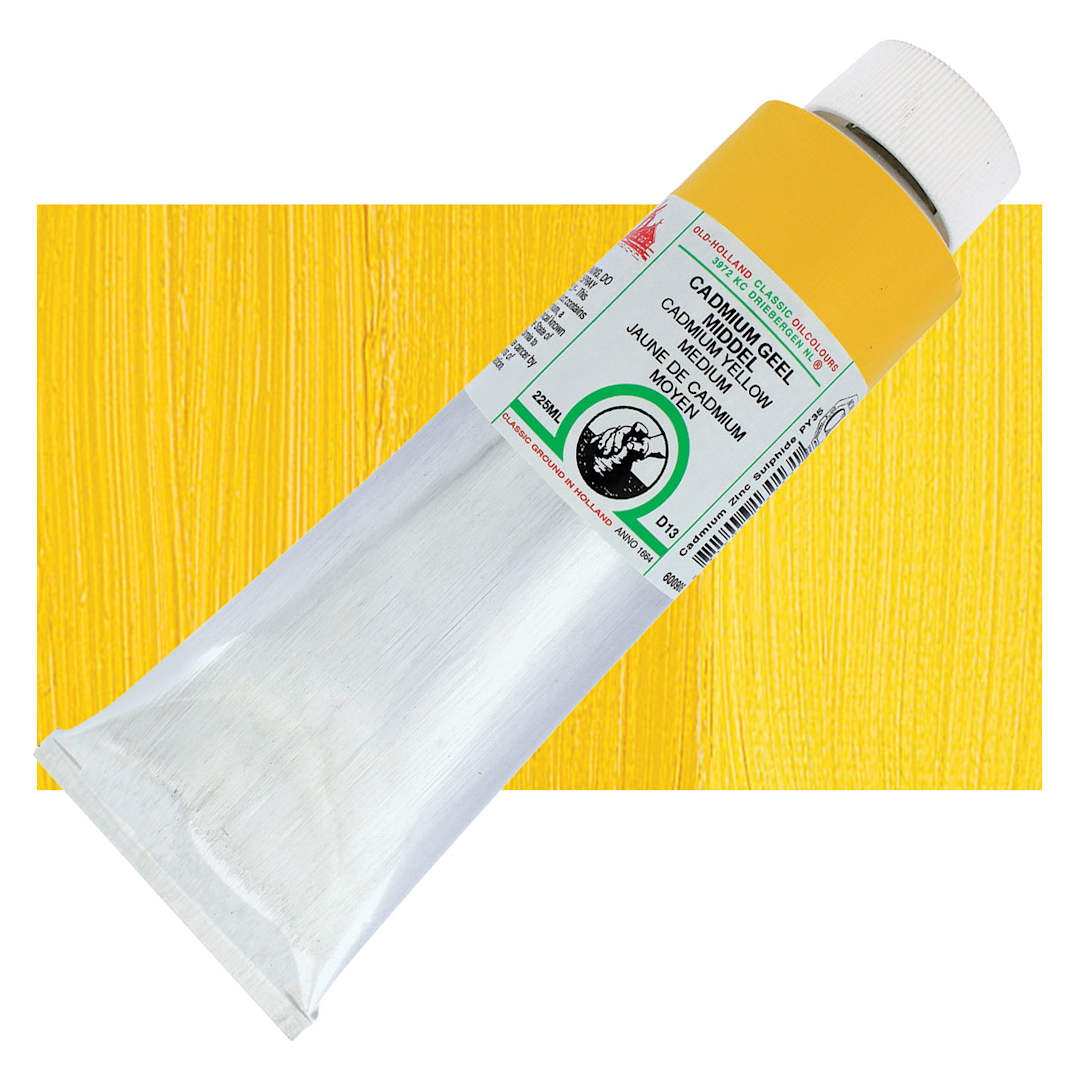 Open in modal - Old Holland Classic Oil Color - Cadmium Yellow Medium, 225 ml tube and swatch