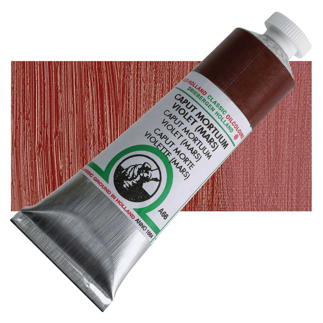 Open in modal - Old Holland Classic Oil Color - Caput Mortuum Violet (Mars), 40 ml tube and swatch