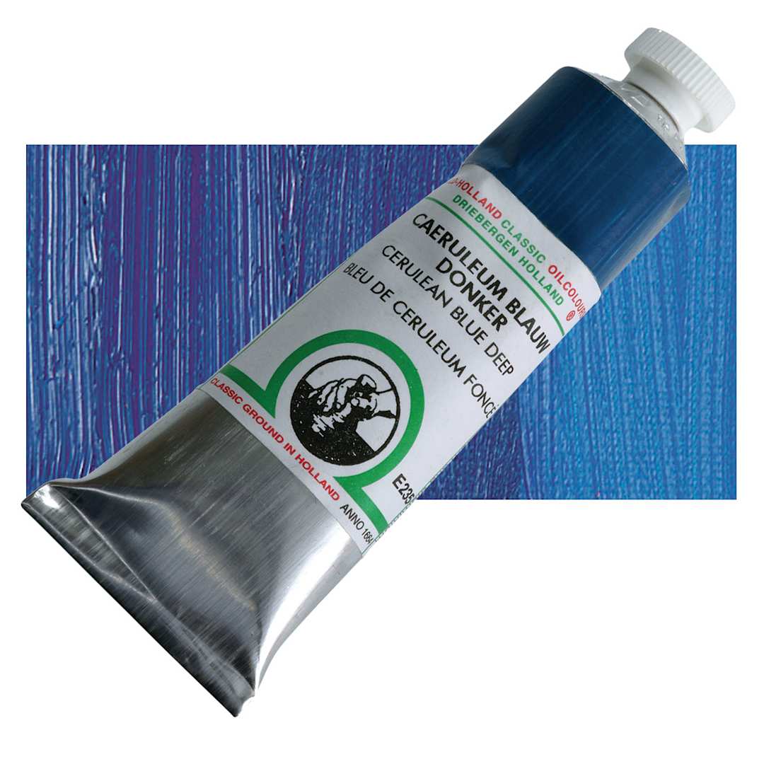 Open in modal - Old Holland Classic Oil Color - Cerulean Blue Deep, 40 ml tube and swatch