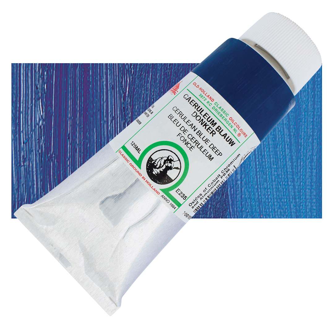 Open in modal - Old Holland Classic Oil Color - Cerulean Blue Deep, 125 ml tube and swatch
