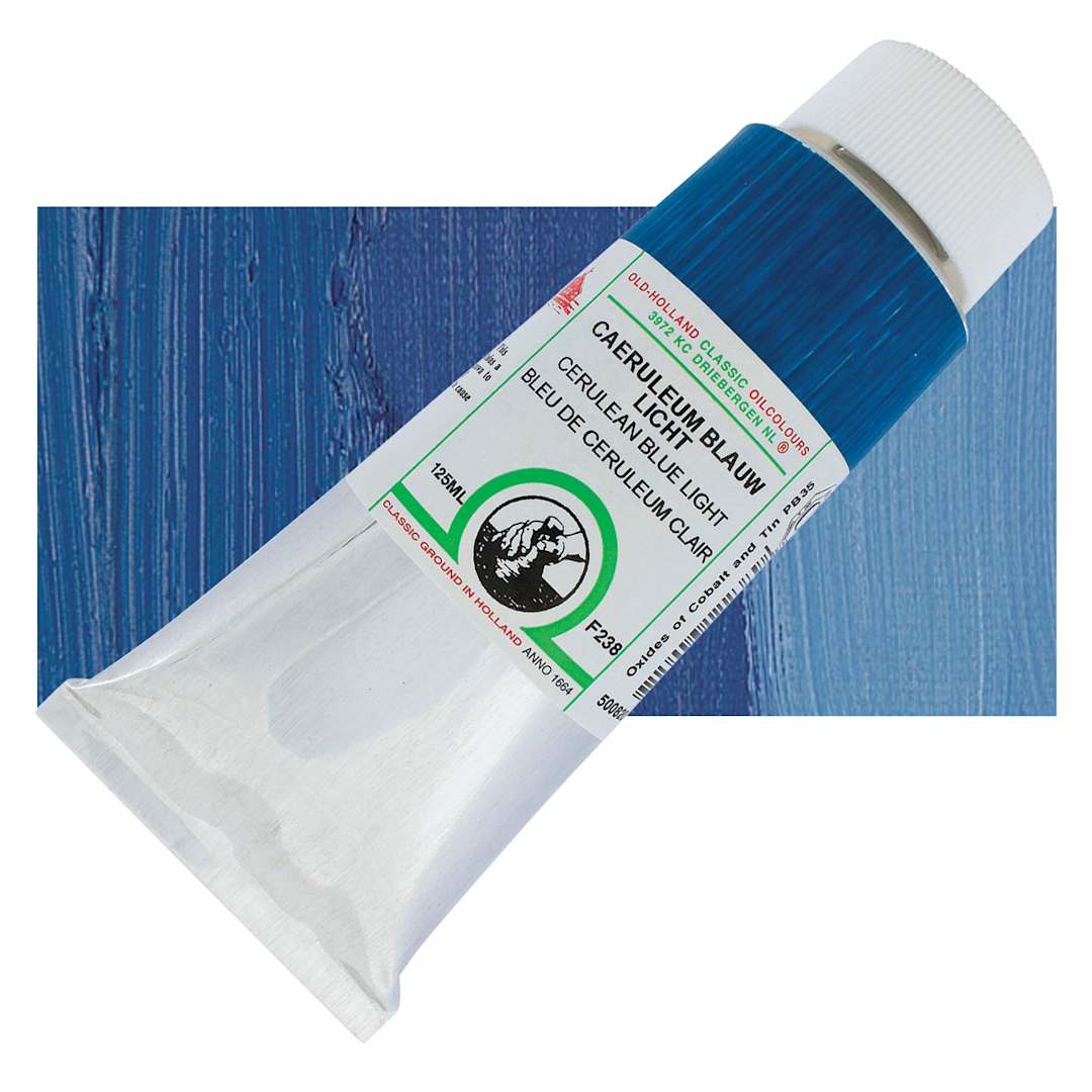 Open in modal - Old Holland Classic Oil Color - Cerulean Blue Light, 125 ml tube and swatch