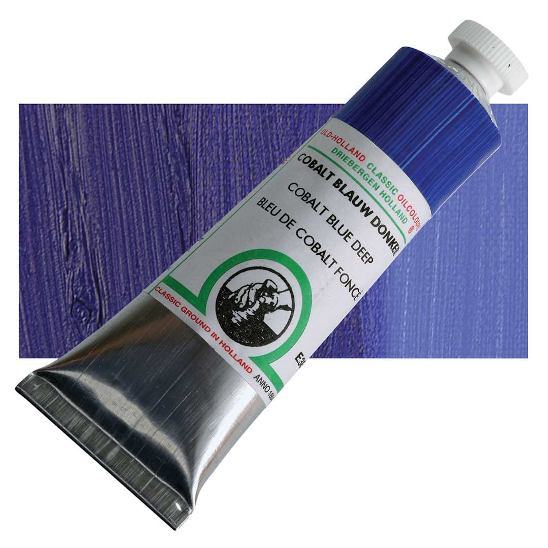 Open in modal - Old Holland Classic Oil Color - Cobalt Blue Deep, 40 ml tube and swatch