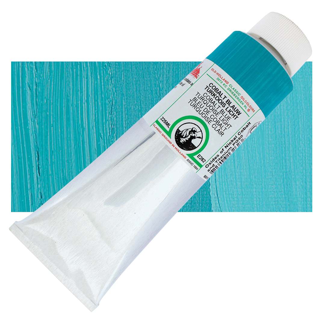 Open in modal - Old Holland Classic Oil Color - Cobalt Blue Turquoise Light, 225 ml tube and swatch