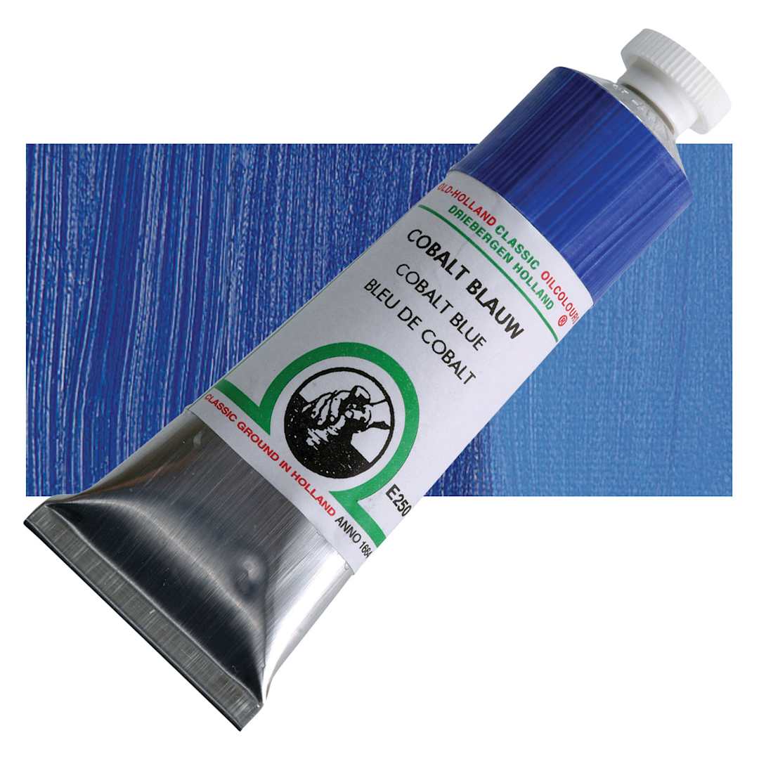 Open in modal - Old Holland Classic Oil Color - Cobalt Blue, 40 ml tube and swatch