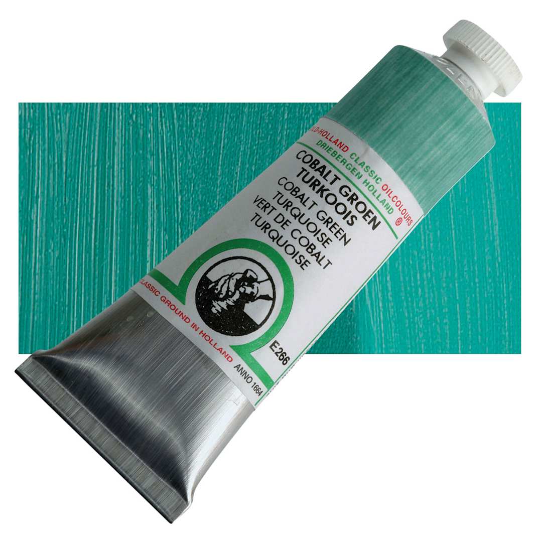 Open in modal - Old Holland Classic Oil Color - Cobalt Green Turquoise, 40 ml tube and swatch