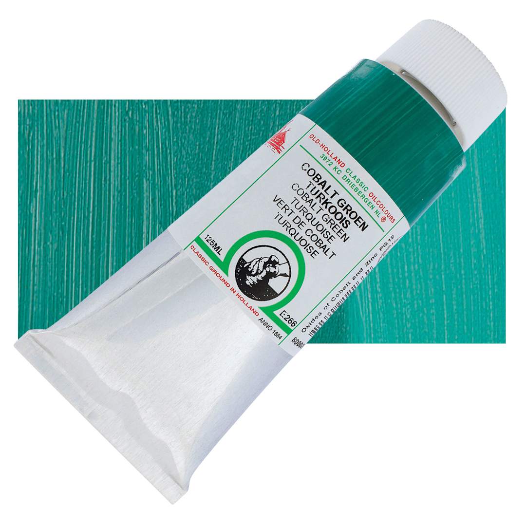 Open in modal - Old Holland Classic Oil Color - Cobalt Green Turquoise, 125 ml tube and swatch
