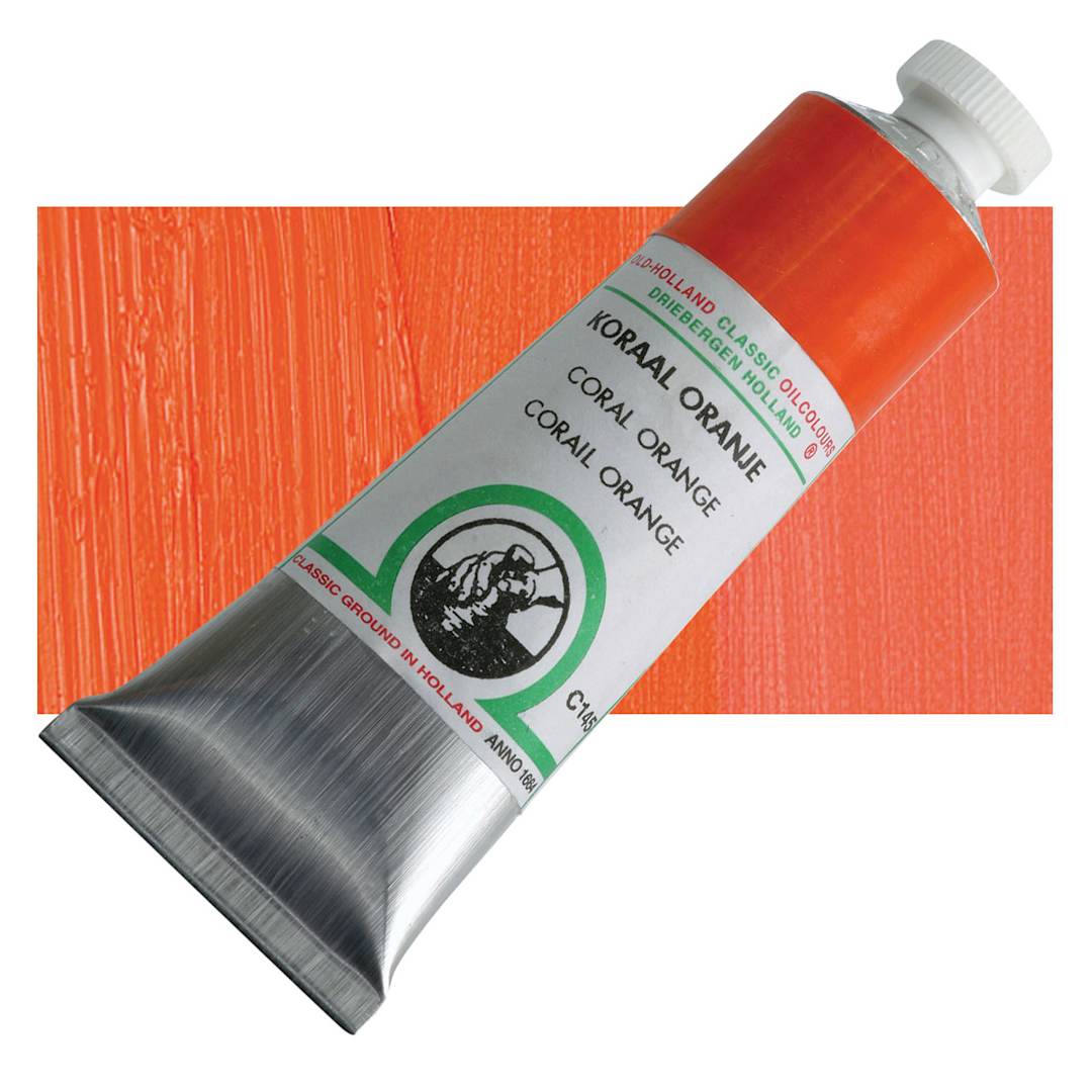 Open in modal - Old Holland Classic Oil Color - Coral Orange, 40 ml tube and swatch