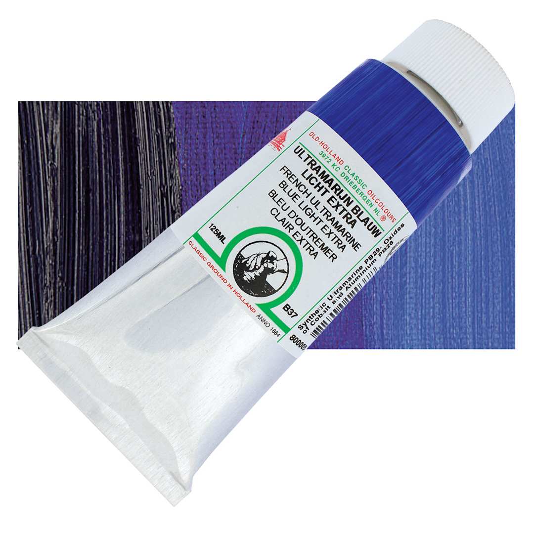 Open in modal - Old Holland Classic Oil Color - French Ultramarine Light Extra, 125 ml tube and swatch