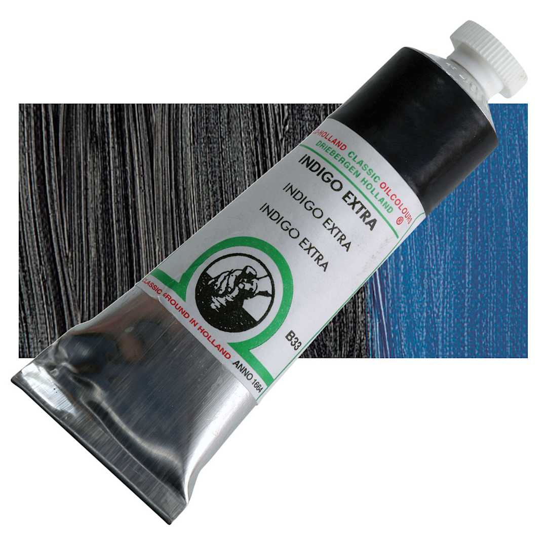 Open in modal - Old Holland Classic Oil Color - Indigo Extra, 40 ml tube and swatch