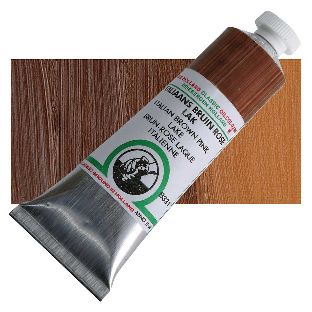 Open in modal - Old Holland Classic Oil Color - Italian Brown Pink Lake, 40 ml tube and swatch