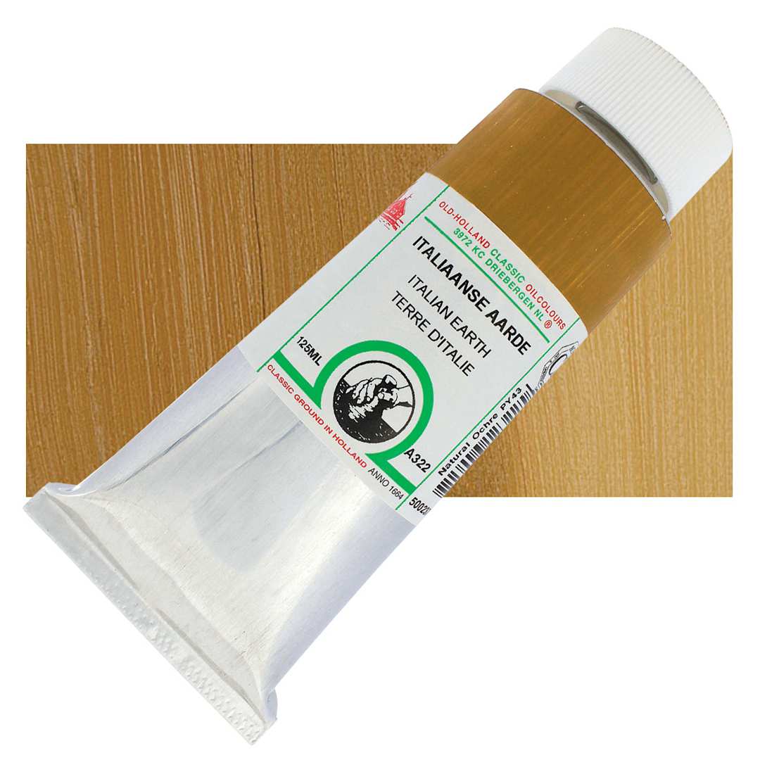Open in modal - Old Holland Classic Oil Color - Italian Earth, 125 ml tube and swatch