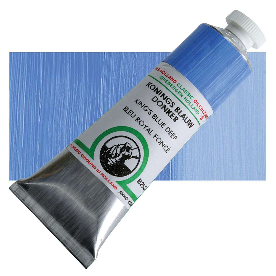 Open in modal - Old Holland Classic Oil Color - King's Blue Deep, 40 ml tube and swatch