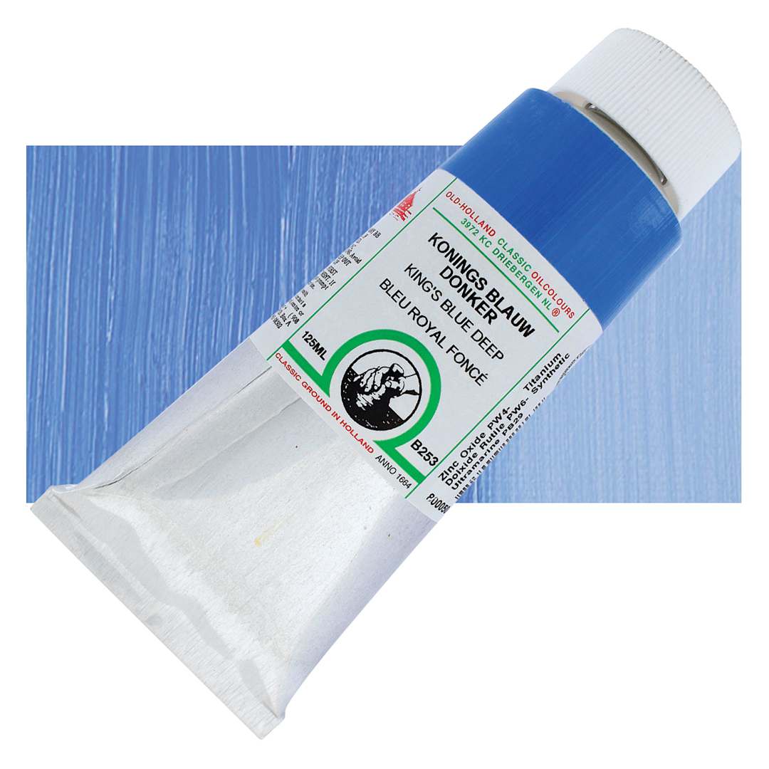 Open in modal - Old Holland Classic Oil Color - King's Blue Deep, 125 ml tube and swatch