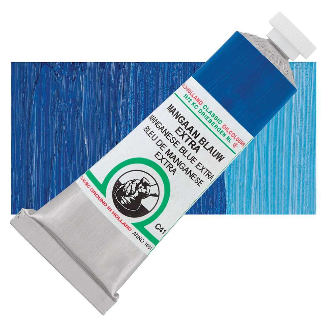 Open in modal - Old Holland Classic Oil Color - Manganese Blue Extra, 40 ml tube and swatch