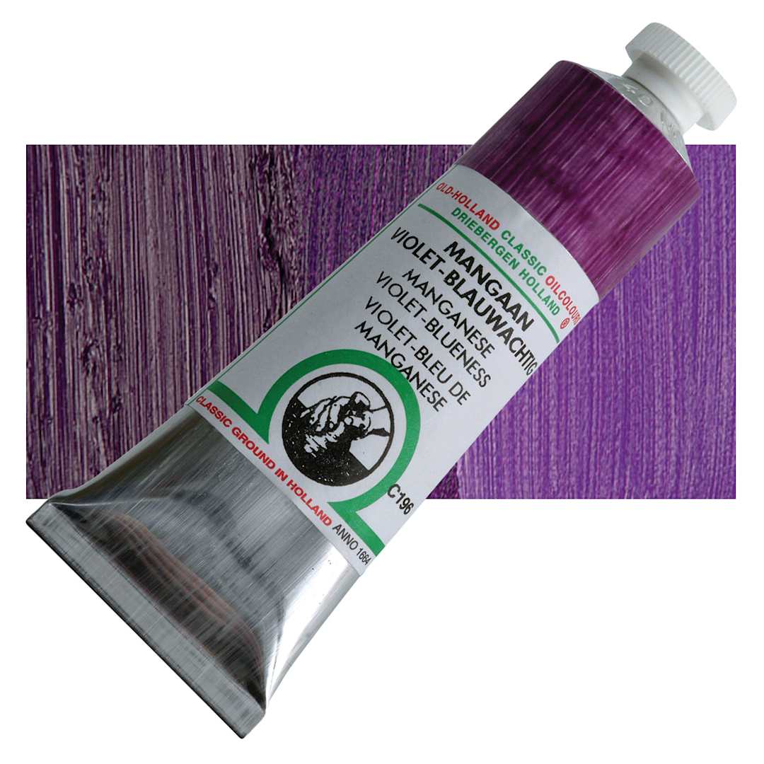 Open in modal - Old Holland Classic Oil Color - Manganese Violet Blueness, 40 ml tube and swatch