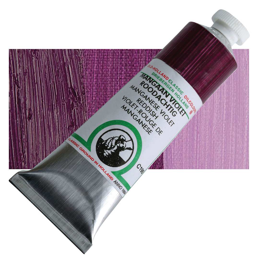 Open in modal - Old Holland Classic Oil Color - Manganese Violet-Reddish, 40 ml tube and swatch