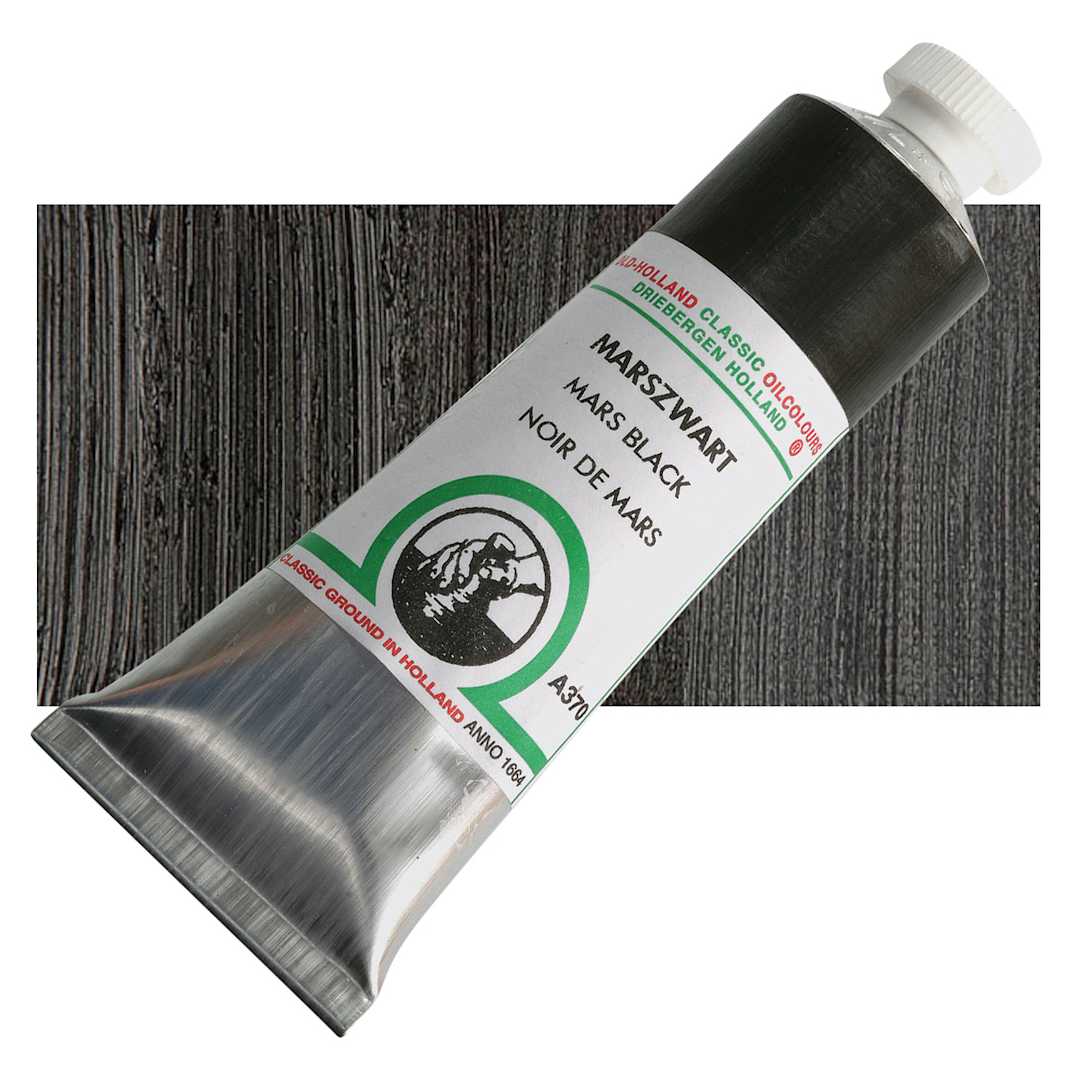 Open in modal - Old Holland Classic Oil Color - Mars Black, 40 ml tube and swatch