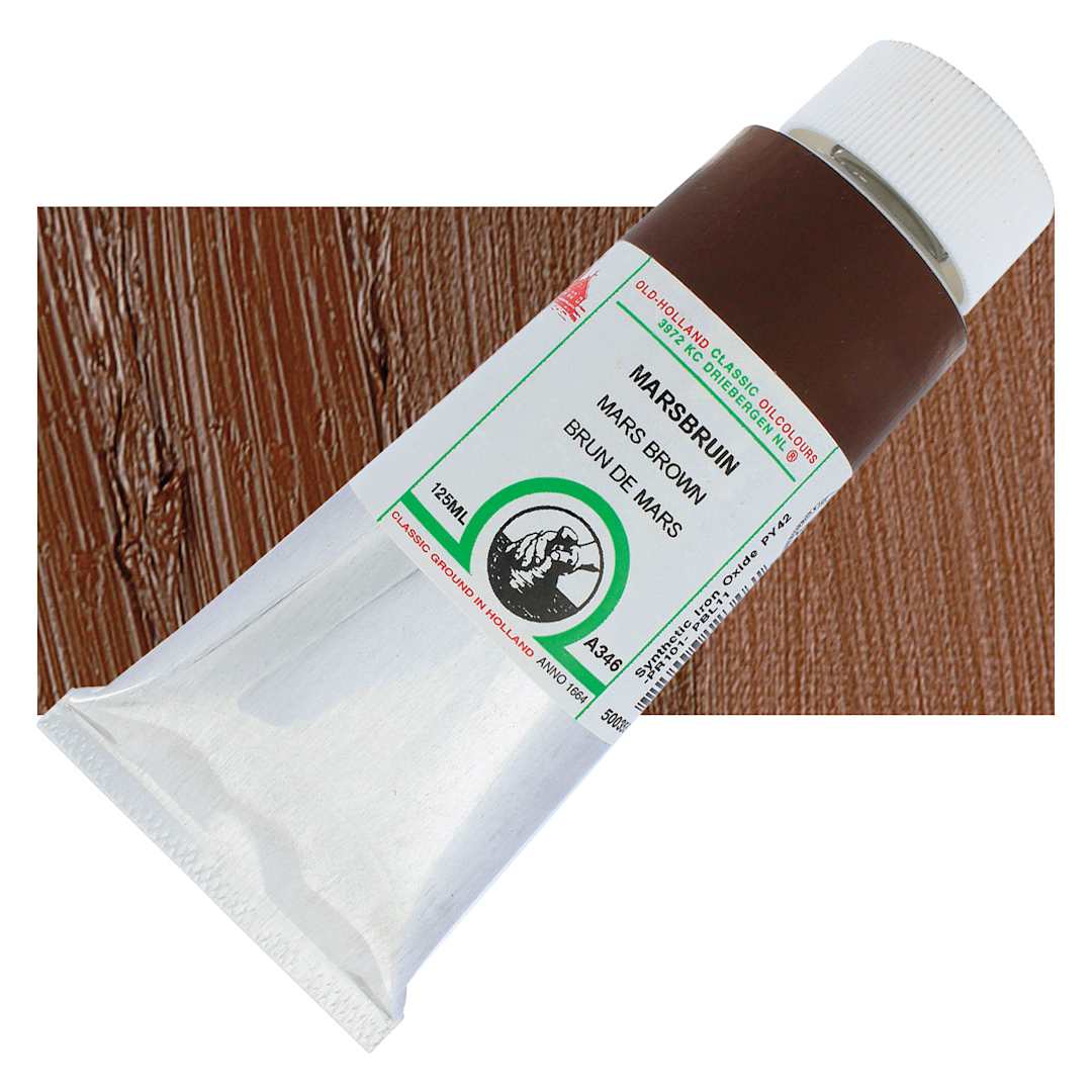 Open in modal - Old Holland Classic Oil Color - Mars Brown, 125 ml tube and swatch