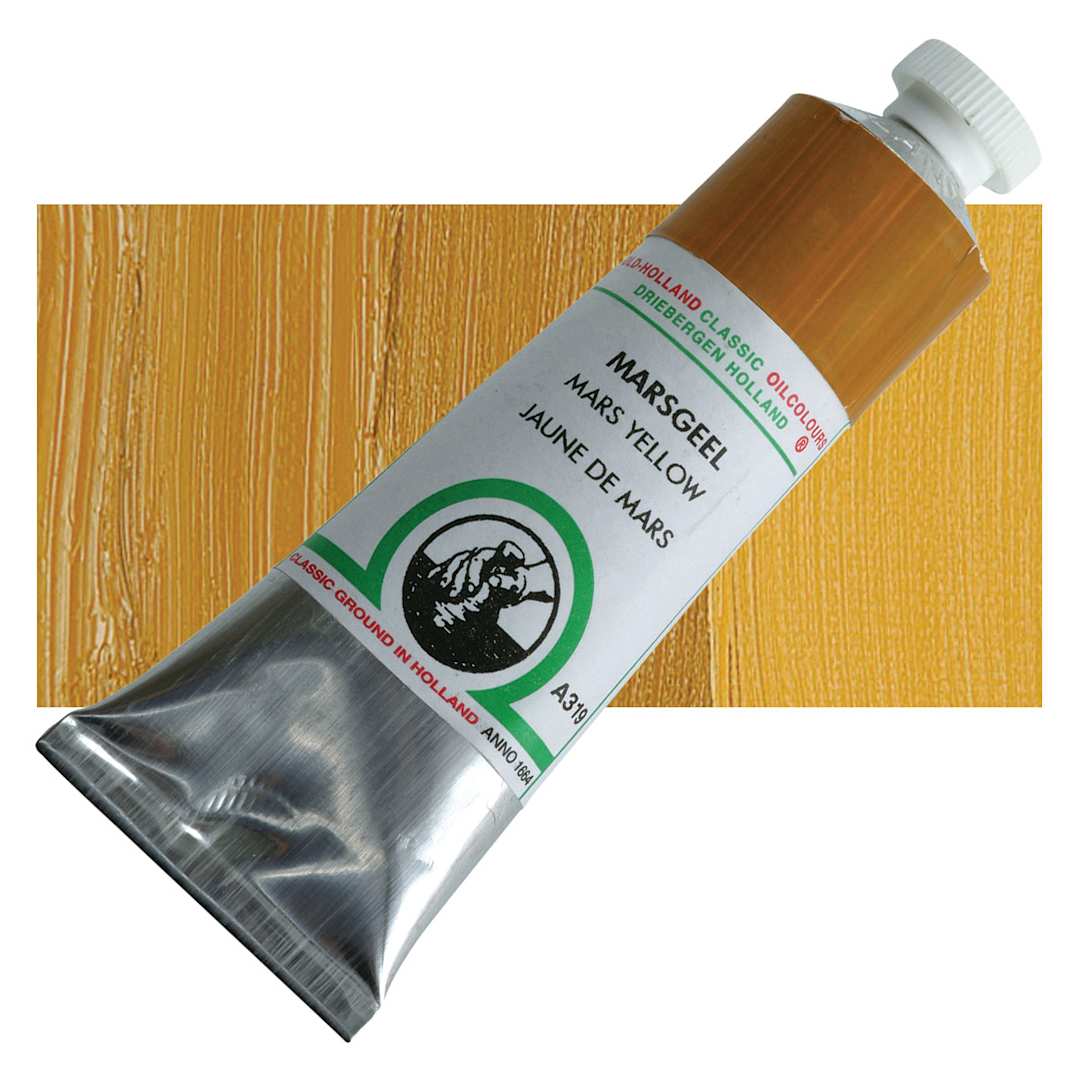 Open in modal - Old Holland Classic Oil Color - Mars Yellow, 40 ml tube and swatch