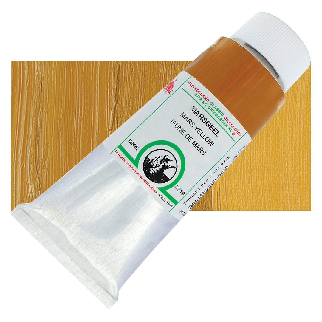Open in modal - Old Holland Classic Oil Color - Mars Yellow, 125 ml tube and swatch