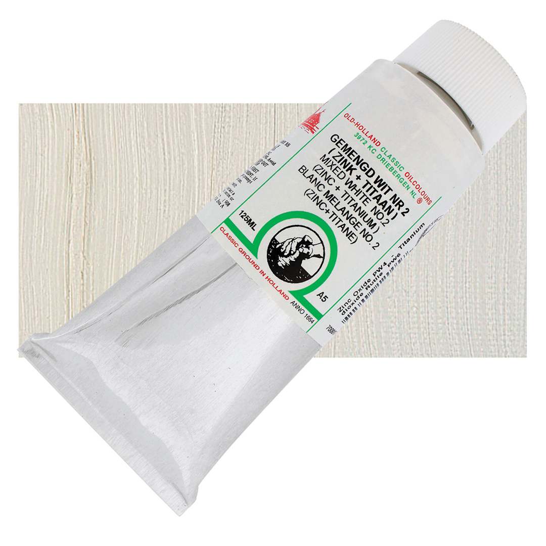 Open in modal - Old Holland Classic Oil Color - Mixed White 2, 125 ml tube and swatch
