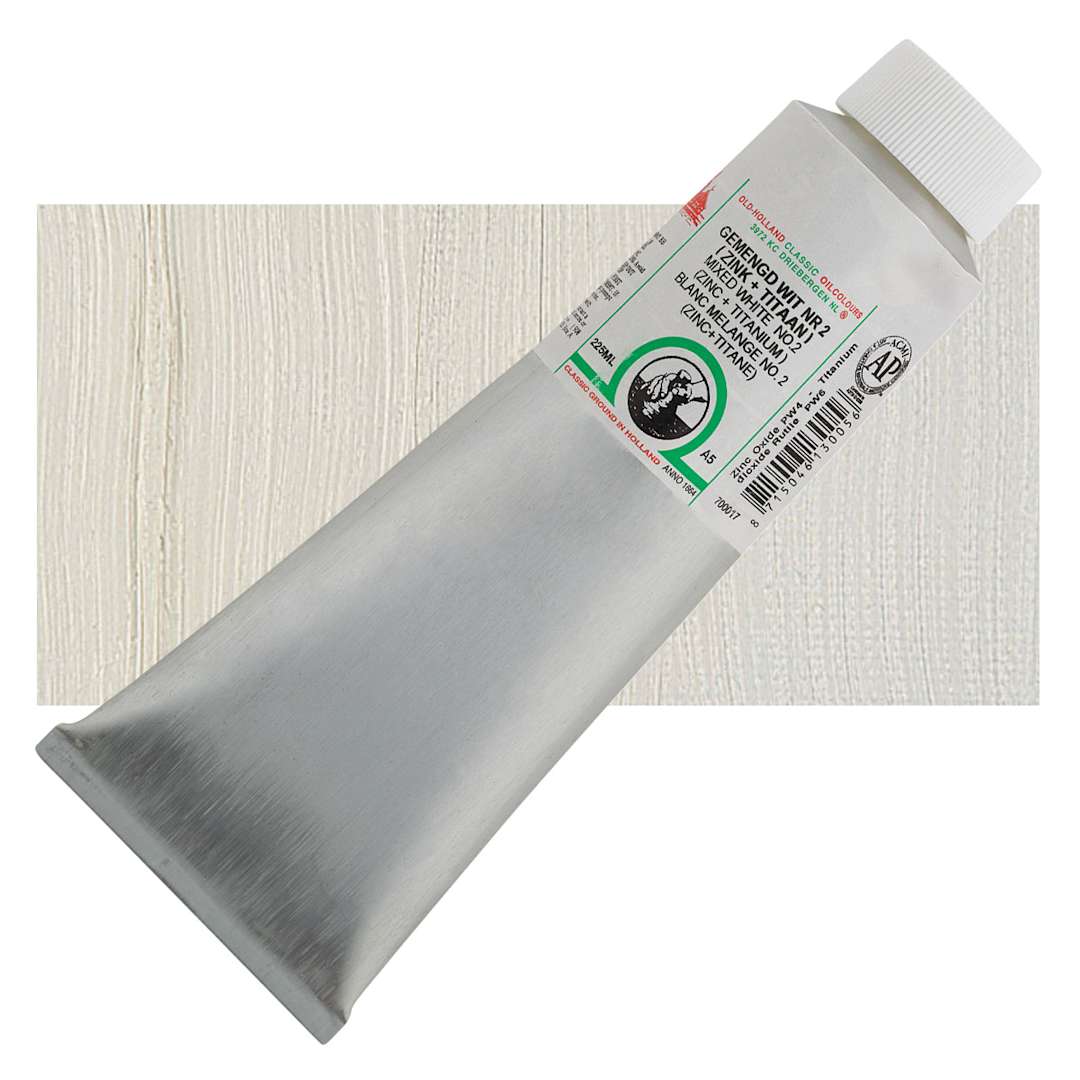 Open in modal - Old Holland Classic Oil Color - Mixed White 2, 225 ml tube and swatch