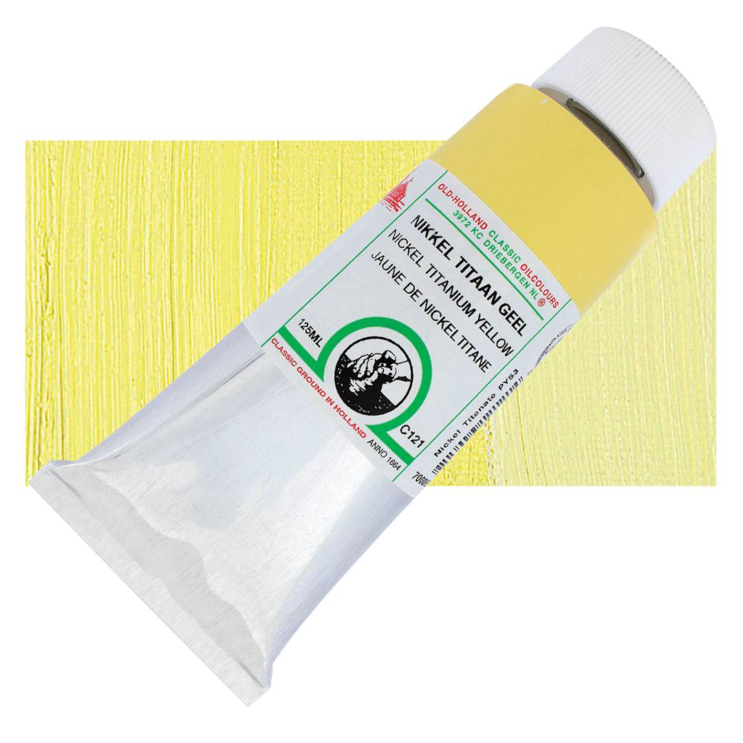 Open in modal - Old Holland Classic Oil Color - Nickel Titanium Yellow, 125 ml tube and swatch