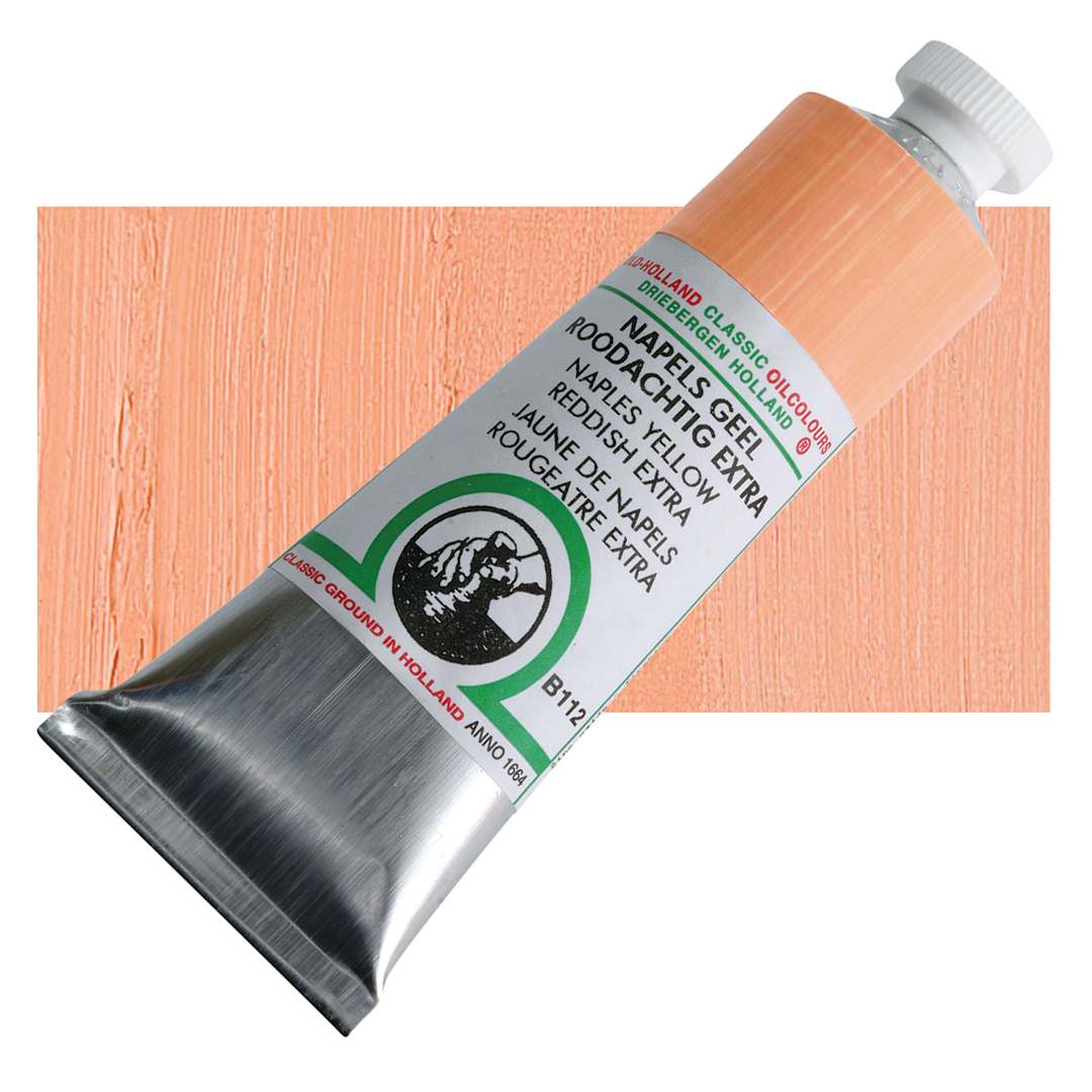 Open in modal - Old Holland Classic Oil Color - Naples Yellow Reddish Extra, 40 ml tube and swatch
