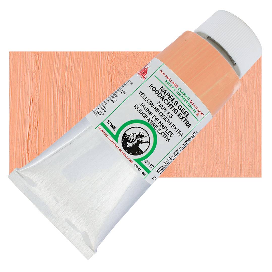 Open in modal - Old Holland Classic Oil Color - Naples Yellow Reddish Extra, 125 ml tube and swatch