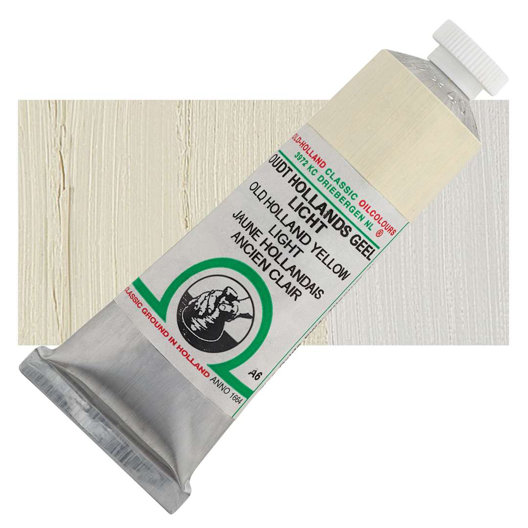 Open in modal - Old Holland Classic Oil Color - Old Holland Yellow Light, 40 ml tube and swatch