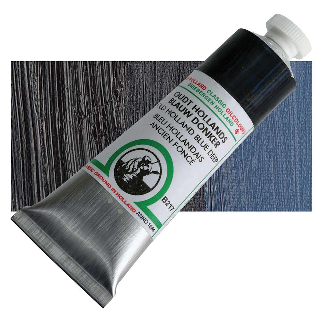 Open in modal - Old Holland Classic Oil Color - Old Holland Blue Deep, 40 ml tube and swatch