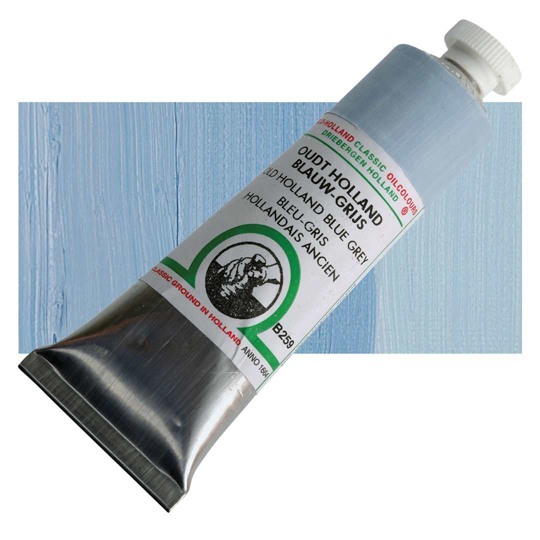 Open in modal - Old Holland Classic Oil Color - Old Holland Blue Grey, 40 ml tube and swatch