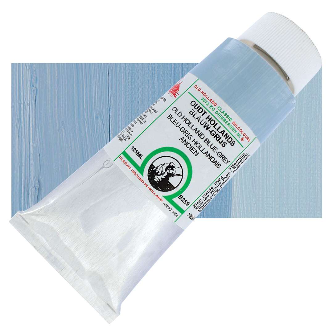 Open in modal - Old Holland Classic Oil Color - Old Holland Blue Grey, 125 ml tube and swatch