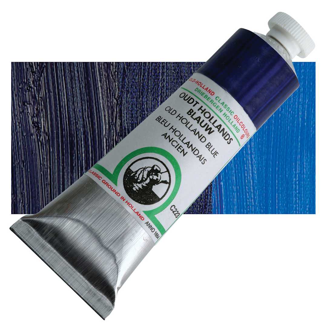 Open in modal - Old Holland Classic Oil Color - Old Holland Blue, 40 ml tube and swatch