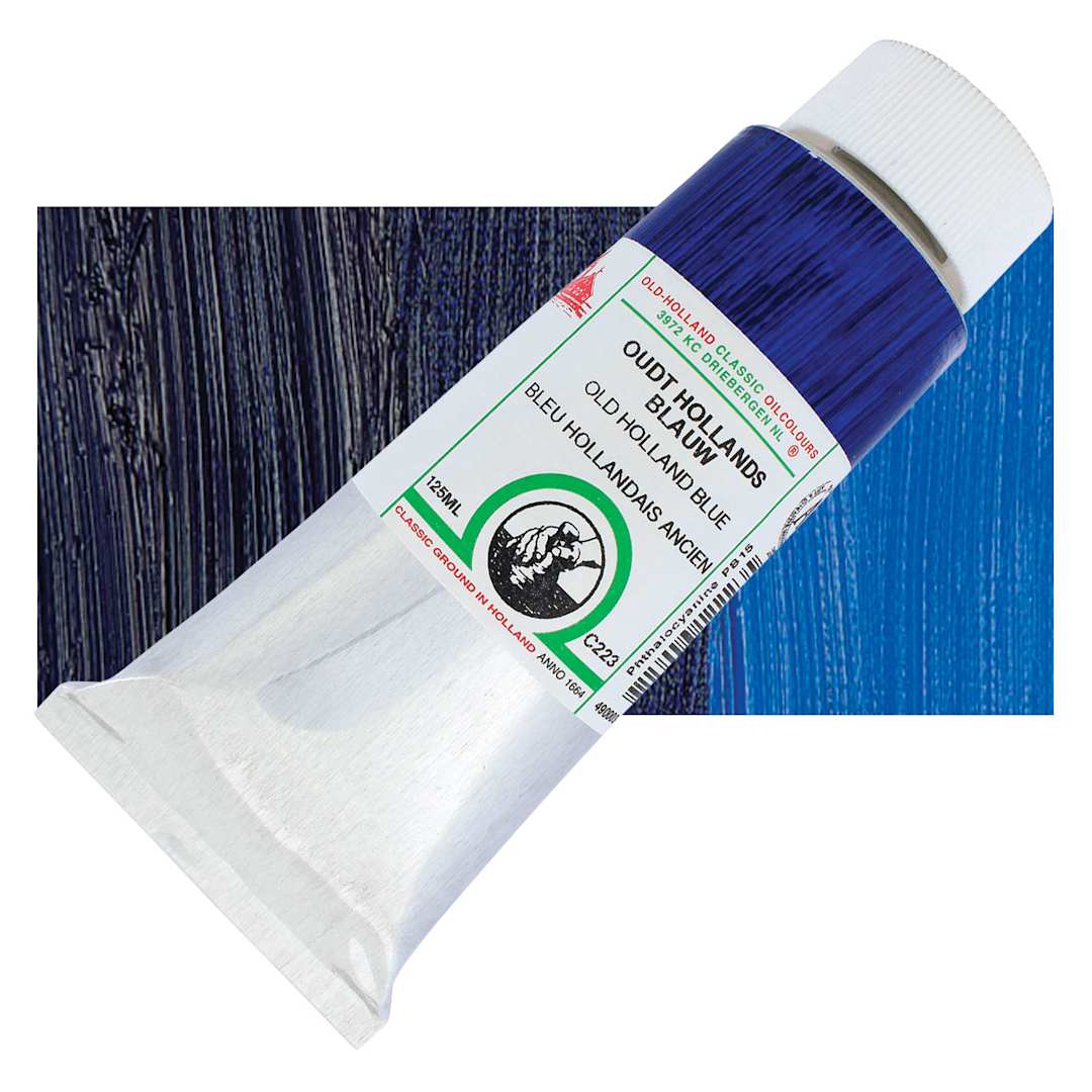 Open in modal - Old Holland Classic Oil Color - Old Holland Blue, 125 ml tube and swatch