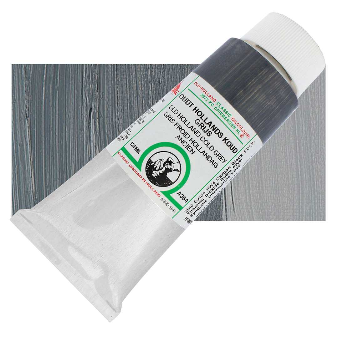 Open in modal - Old Holland Classic Oil Color - Old Holland Cold Grey, 125 ml tube and swatch