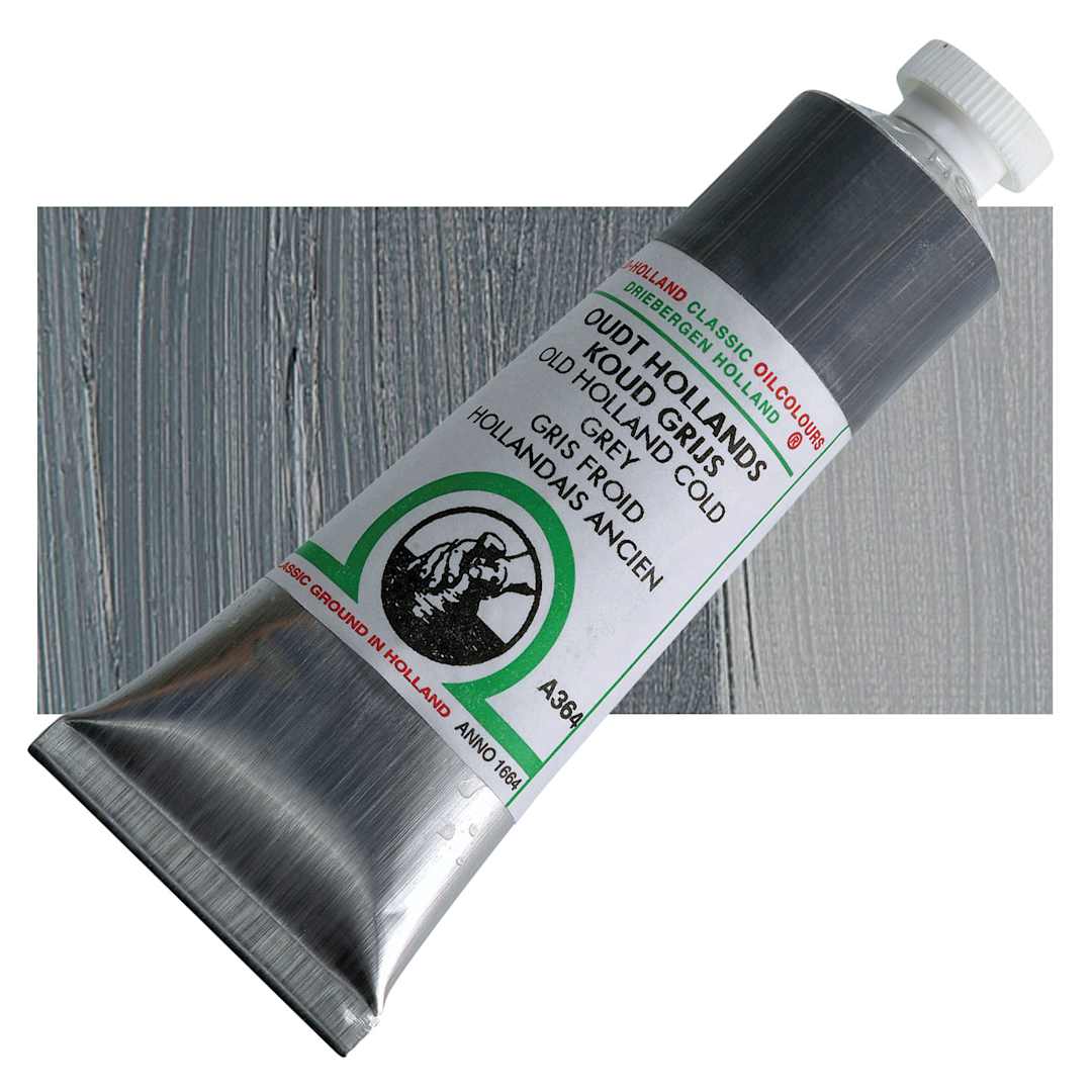 Open in modal - Old Holland Classic Oil Color - Old Holland Cold Grey, 40 ml tube and swatch