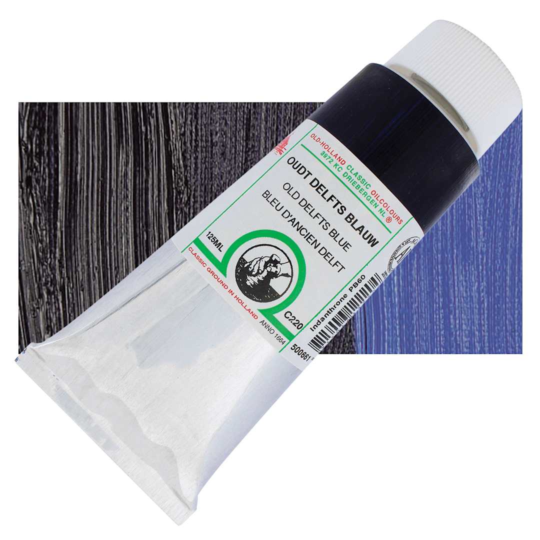 Open in modal - Old Holland Classic Oil Color - Old Holland Delft Blue, 125 ml tube and swatch