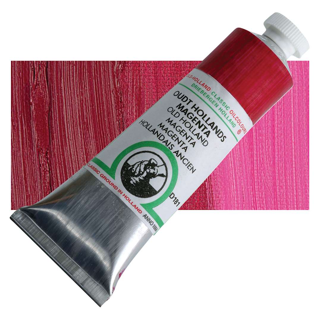 Open in modal - Old Holland Classic Oil Color - Old Holland Magenta, 40 ml tube and swatch
