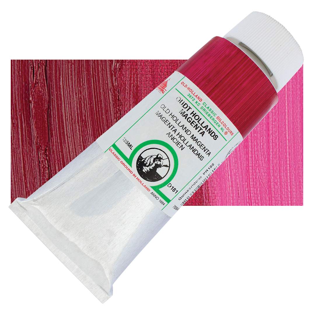 Open in modal - Old Holland Classic Oil Color - Old Holland Magenta, 125 ml tube and swatch