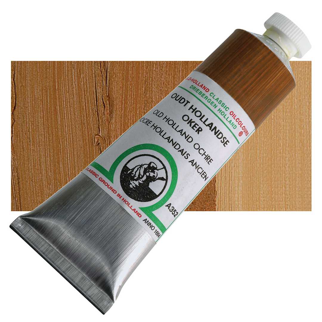 Open in modal - Old Holland Classic Oil Color - Old Holland Ochre, 40 ml tube and swatch